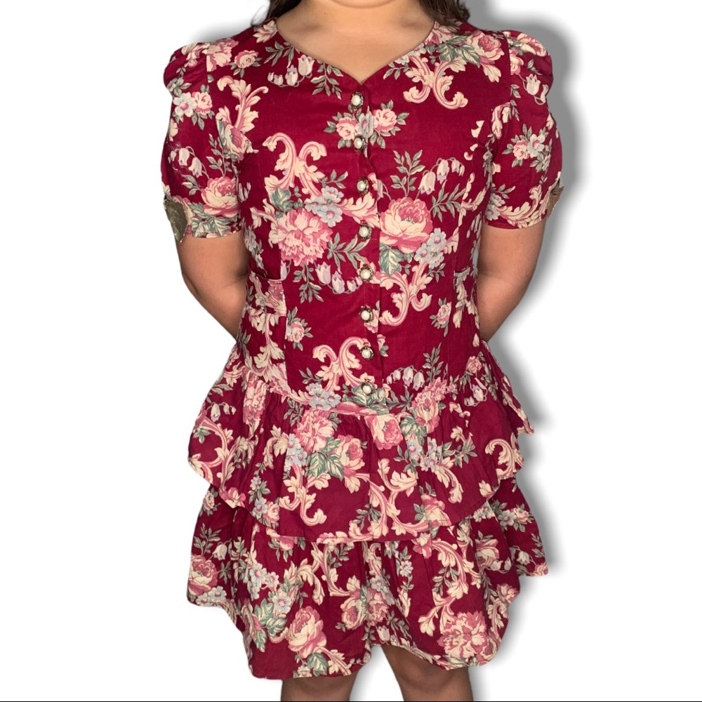 Vintage 90s rose cottage girls floral dress